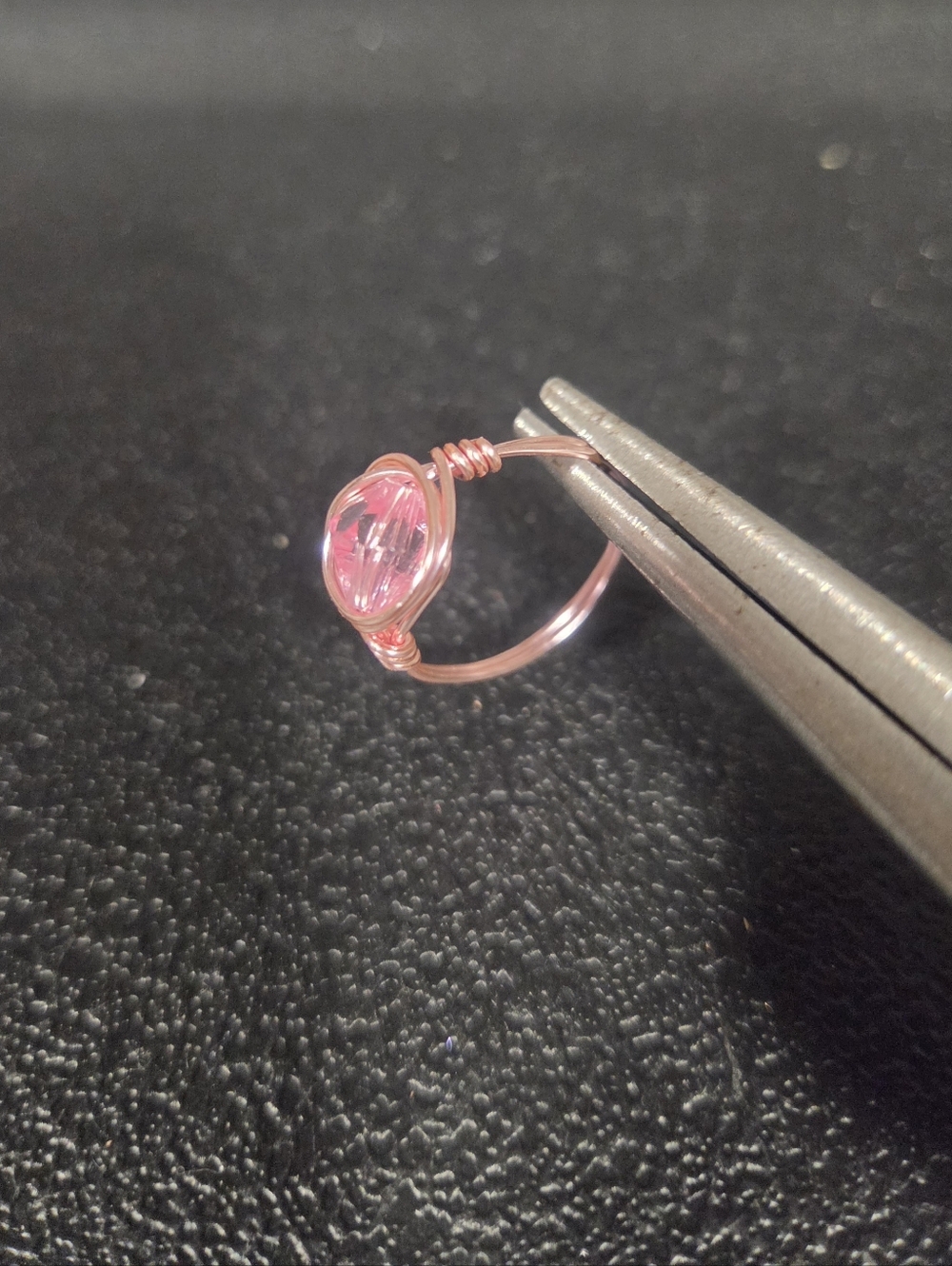 Handcrafted Pink Wire Wrapped Crystal Ring